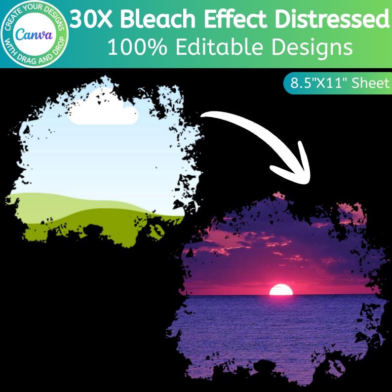 Bleach Effect Distressed Edge Canva Frame Bundle, Editable Photo Frames ...