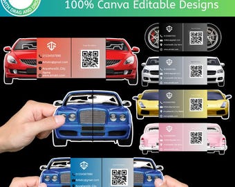 Car Folded Business Card Template, Canva Editable Automotive Business Card, Auto Repair & Car Detailing Card, Printable Folded Card, Digital