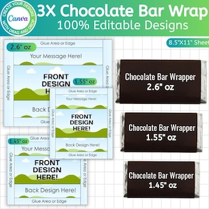 Schokoladenriegel Wrap Template Bundle, Canva bearbeitbares Candy Wrap, druckbares Party Favor Label, Schokolade Wrapper Vorlage, digitaler Download
