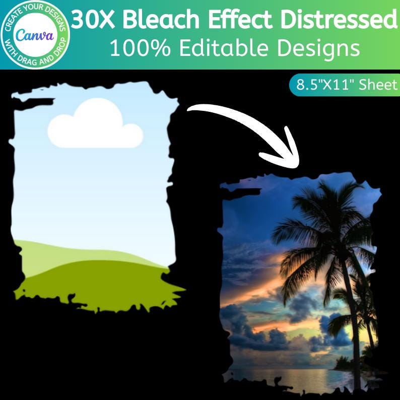 Bleach Effect Distressed Edge Canva Frame Bundle, Editable Photo Frames ...