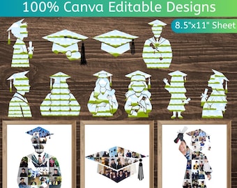 Graduation Photo Collage Bundle, Editable Canva Graduation Frame Template, Senior Photo Display, Kindergarten Picture Frame, Grad Cap Poster
