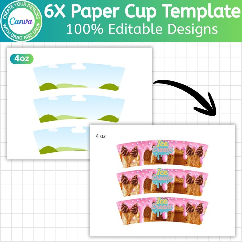 Paper Cup Template Bundle, Canva Editable Paper Cup Label, 4oz, 8oz ...
