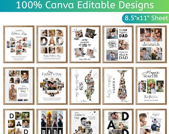 20 Daddy Photo Collage Frame Printable, Canva Editable Father’s Day Picture Frame Gift,  Custom Father's Day Gift, Personalized Gift for Dad