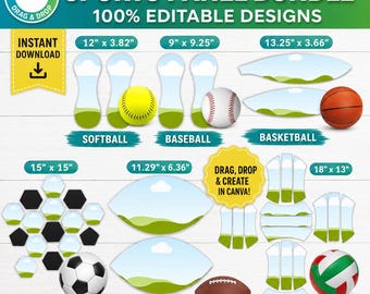 Sports Panel Template Bundle, Canva Editable Basketball, Football, Volleyball, Soccer, Baseball Panel, Printable Sports, Digital Download