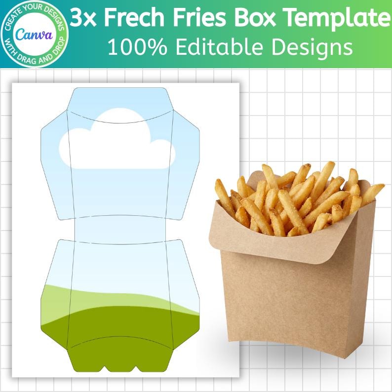 Printable Fries French Fries Box Template, Canva Editable Snack Box, Printable Party ...