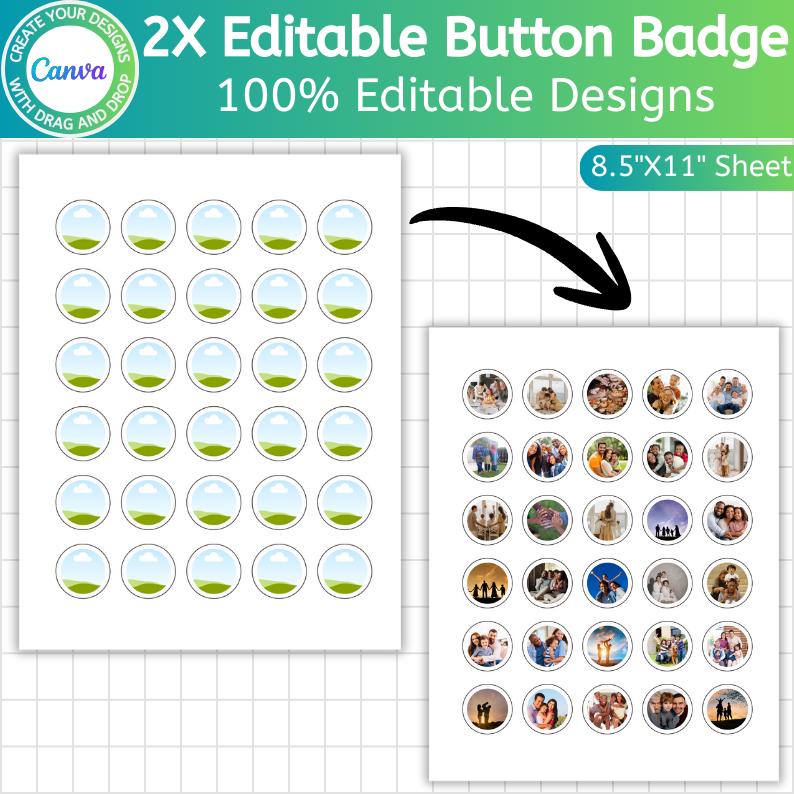 Editable Button Badge Template, Canva Button Badge 1.23 & 2.69 Template ...
