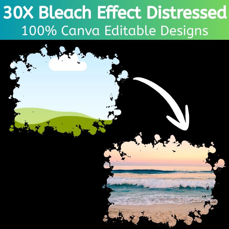 Bleach Effect Distressed Edge Canva Frame Bundle, Editable Photo Frames ...