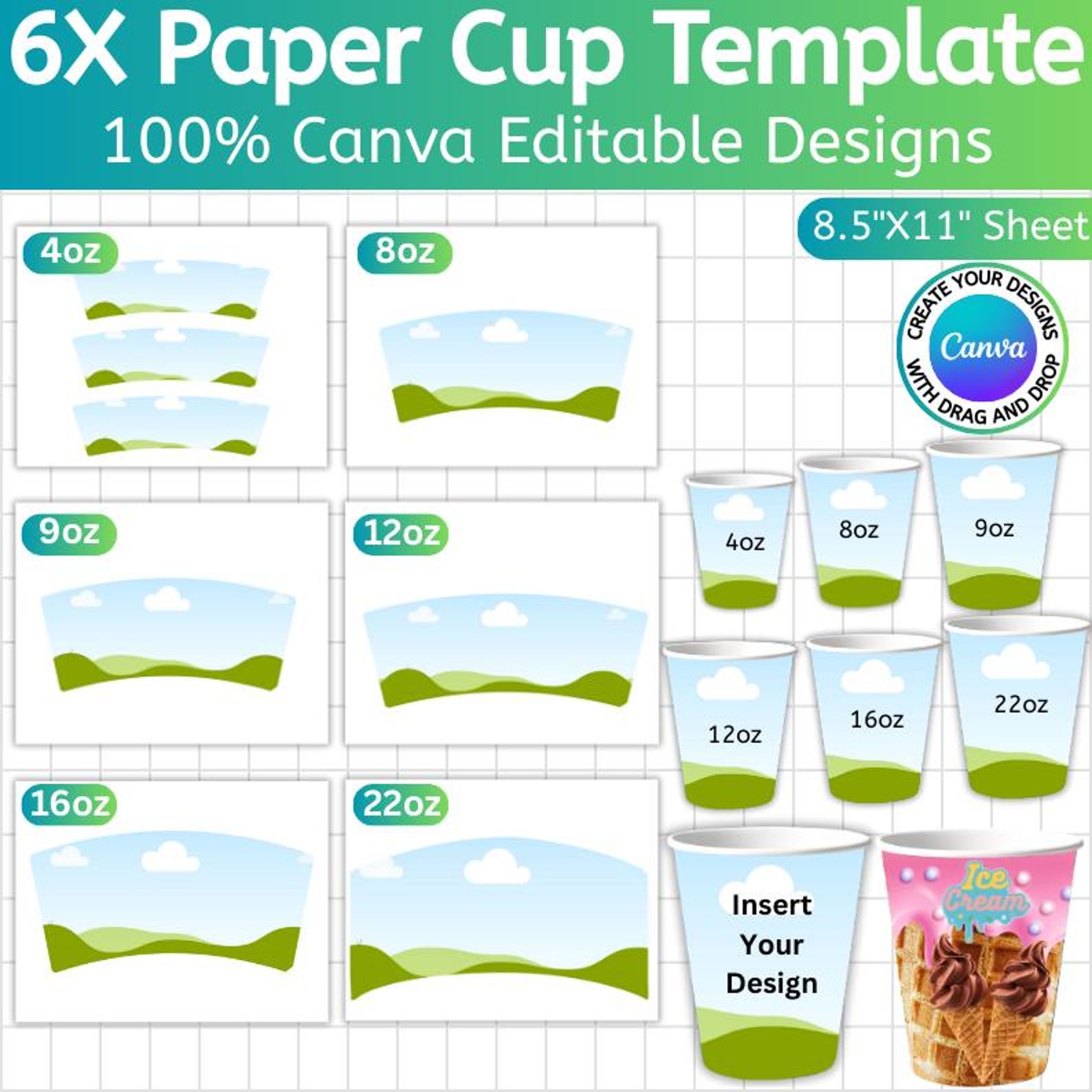 Paper Cup Template Bundle, Canva Editable Paper Cup Label, 4oz, 8oz ...