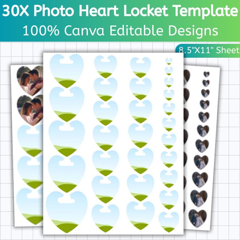 Editable Photo Heart Locket Canva Template, Printable Heart Locket ...