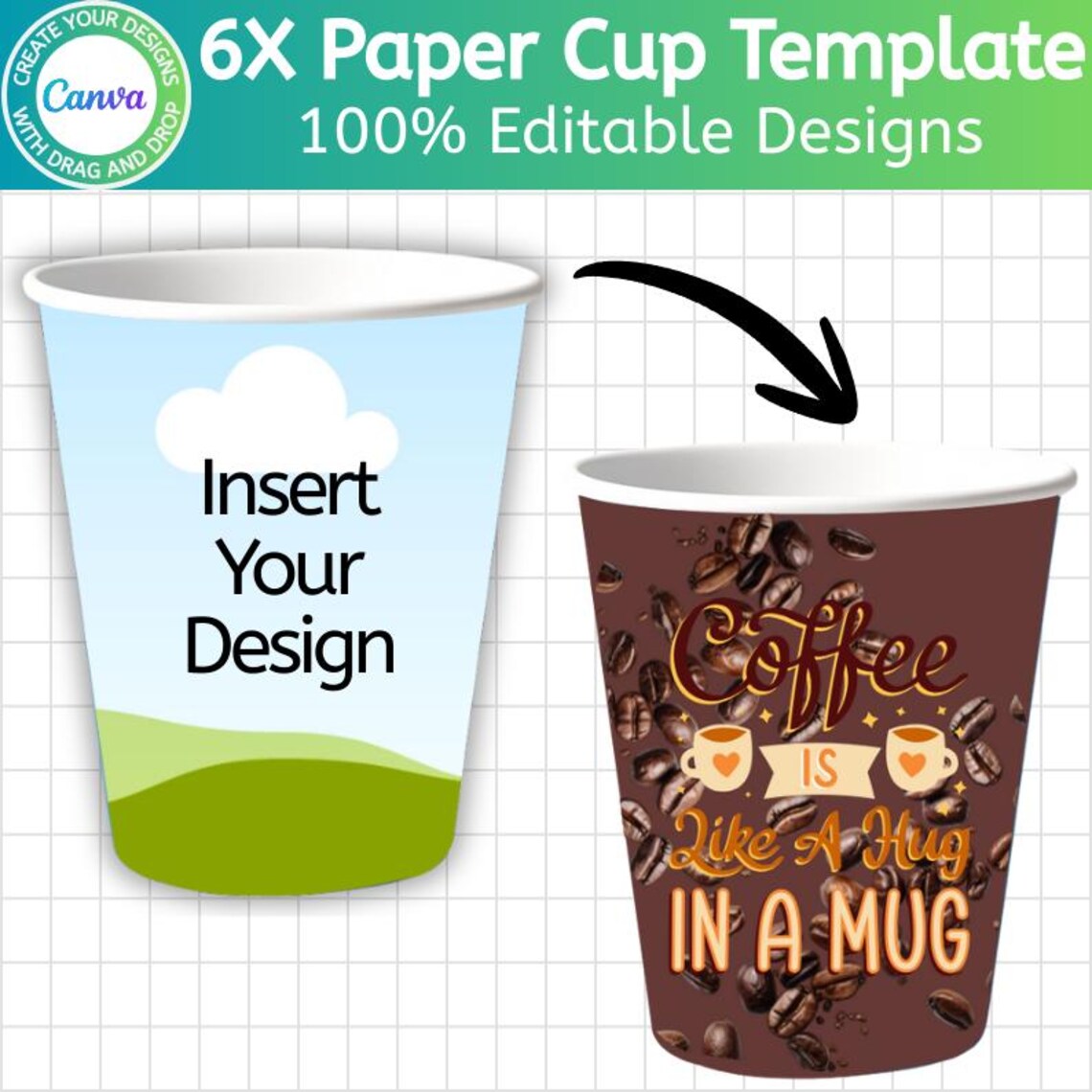 Paper Cup Template Bundle, Canva Editable Paper Cup Label, 4oz, 8oz ...