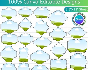 Classic Frames Bundle Template, Canva Editable Label Border, Decorative Label, Banner & Curvy, Vintage Frame Borders, Instant Download