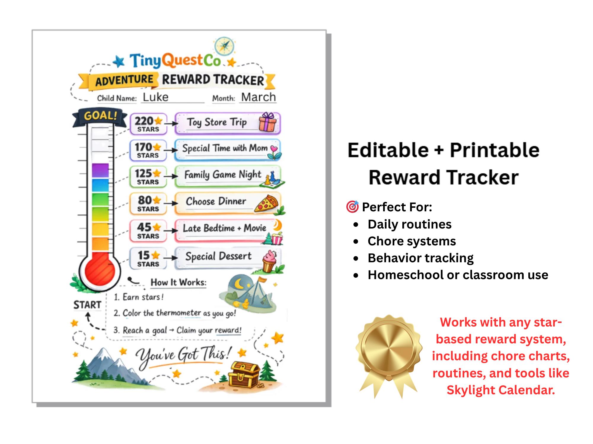 Editable Printable Reward Chart for Kids | Behavior Chore Routine ...