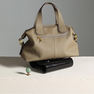 Beige Leather Handbag, Elegant Shoulder Bag, Women Crossbody Bag, Minimalist Everyday Purse, Soft Leather Top Handle Bag image 7