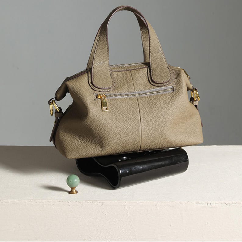 Beige Leather Handbag, Elegant Shoulder Bag, Women Crossbody Bag, Minimalist Everyday Purse, Soft Leather Top Handle Bag image 7
