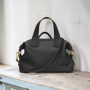 Beige Leather Handbag, Elegant Shoulder Bag, Women Crossbody Bag, Minimalist Everyday Purse, Soft Leather Top Handle Bag Black