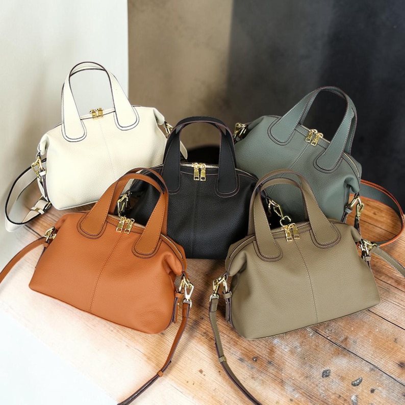 Beige Leather Handbag, Elegant Shoulder Bag, Women Crossbody Bag, Minimalist Everyday Purse, Soft Leather Top Handle Bag image 10