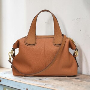 Beige Leather Handbag, Elegant Shoulder Bag, Women Crossbody Bag, Minimalist Everyday Purse, Soft Leather Top Handle Bag Brown