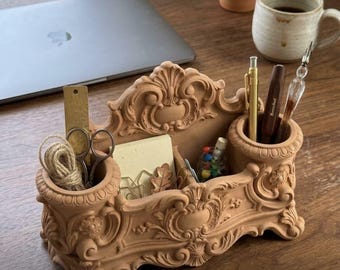Ornate Baroque Desk Organizer STL File, Vintage Pen Holder (Digital Download)