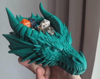 Arquivo STL para Bandeja de Dados com Cabeça de Dragão, Decoração Gótica para D&D, Suporte para Dados de Mahjong (Download Digital)