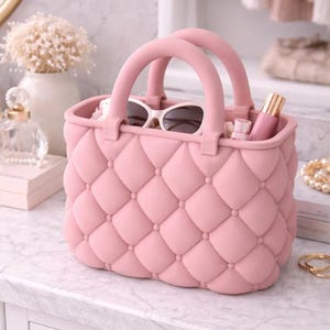 Quilted handbag inspired organizer 3D print STL for girly home decor.
