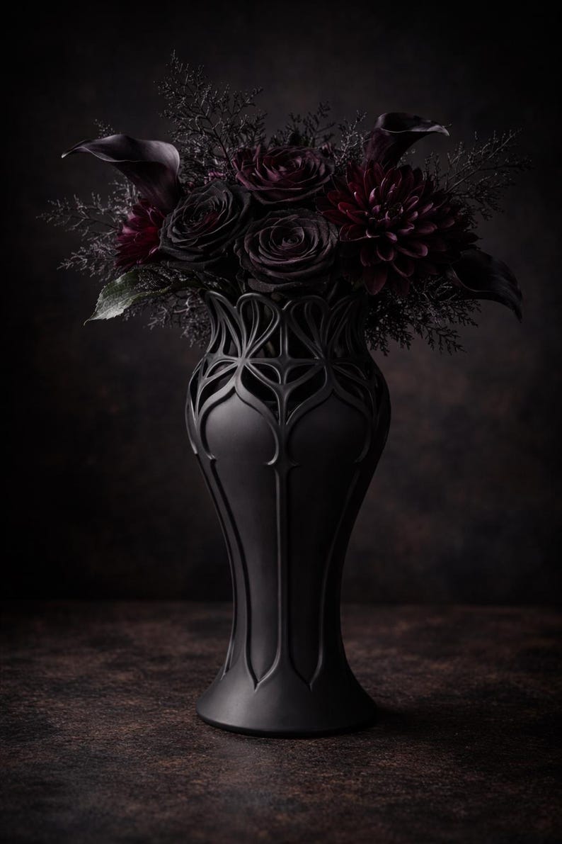 gothic vase 3d print black elegant vase dark aesthetic decor