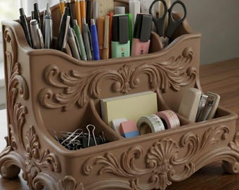 Ornate Baroque Desk Organizer STL | Rococo Stationery Caddy (Digital Download)