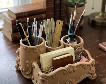 Ornate Vintage Desk Organizer STL File, Rococo Stationery Caddy (Digital Download)