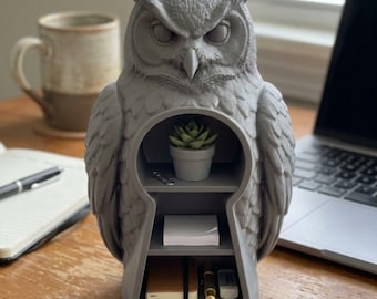 Gothic Owl Desk Organizer, Keyhole Shelf Storage, Dark Academia Accessory, Mahjong Dice Holder (STL File)