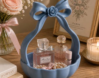 Coquette Bow Organizer STL | Vanity Basket | Perfume Display Holder | Grandmillennial Decor | Feminine Jewelry Organizer