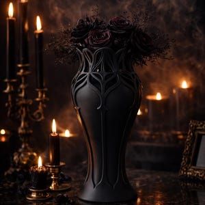 luxury gothic flower vase black decor victorian style 3d print