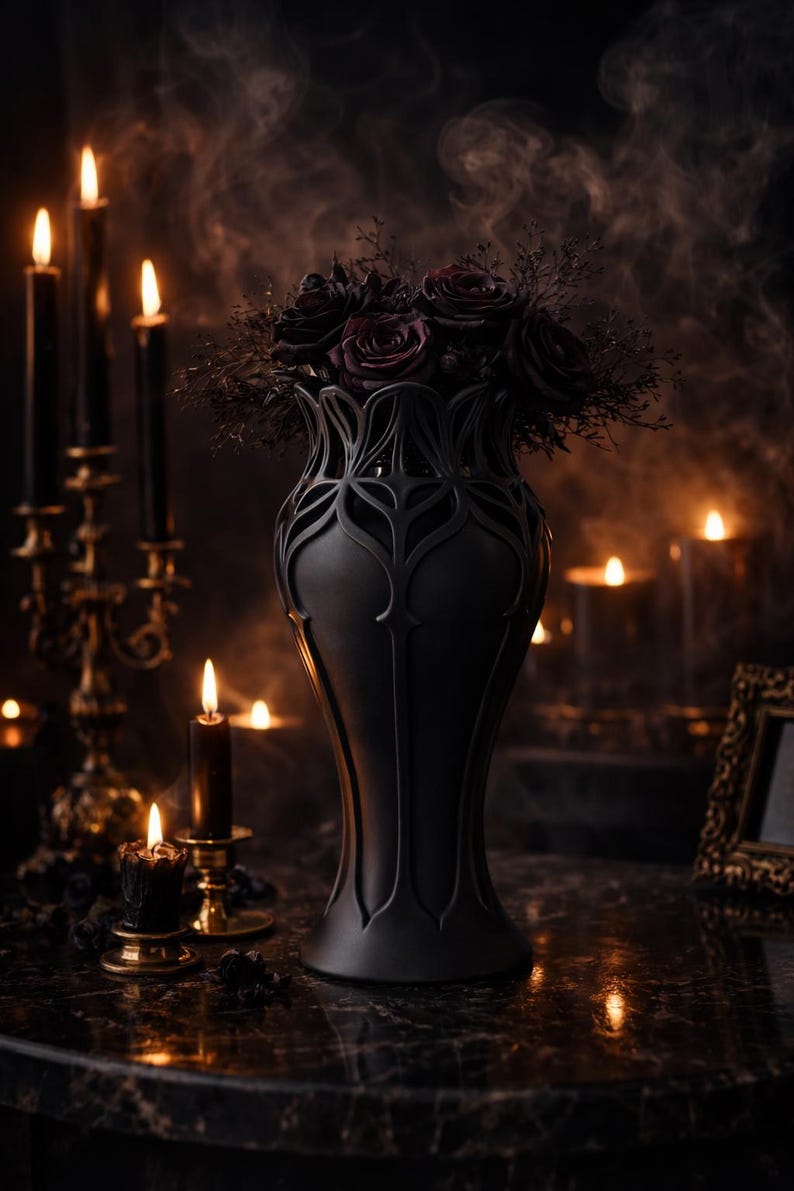 luxury gothic flower vase black decor victorian style 3d print