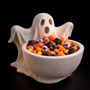 ghost candy holder black background halloween bowl stl