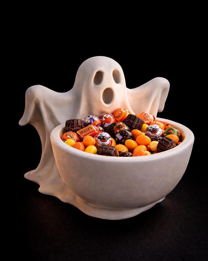ghost candy holder black background halloween bowl stl