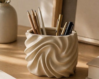 Organic Swirl Desk Organizer STL, Wavy Pencil Holder (Digital Download)