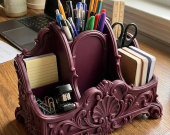 Baroque Desk Organizer STL | Rococo Stationery Caddy (Digital Download)