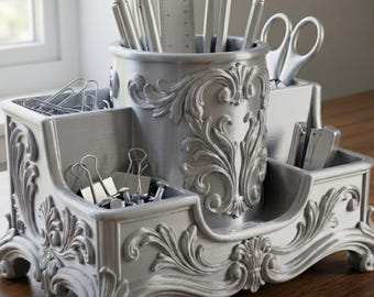 Baroque Desk Organizer STL | Rococo Pen Cup Holder (Digital Download)