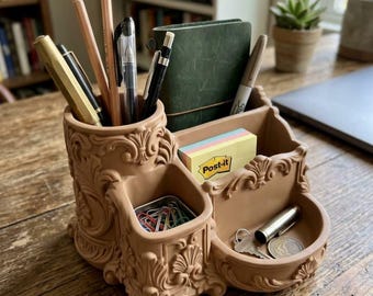 Ornate Baroque Desk Organizer STL File, Rococo Pen Holder (Digital Download)