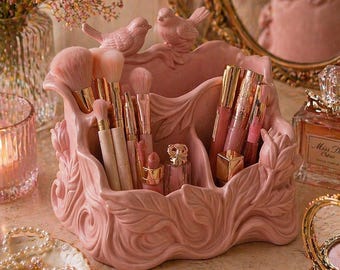 Coquette Bird Organizer STL | Romantic Vanity Caddy, Filigree Decor (Digital Download)