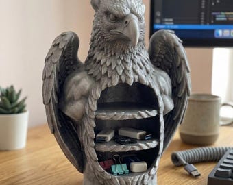 Eagle Gryphon Desk Organizer STL File, SD Card Holder, Fantasy Desk Decor, Mythical Gryphon Storage Organizer, 3D Printable Office Organizer