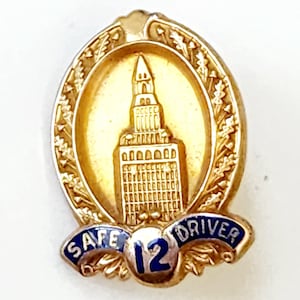 Vintage Safe Driver Award 1/10 10K Gold Filled Metal Lapel Pin, 12 Years Safe Driving, Promotional Item, Insurance Company Swag, Mid Century