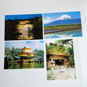 Set di 4 cartoline giapponesi, lotto di cartoline panoramiche del Giappone, cartoline d'epoca per le vacanze in Giappone, attrazioni turistiche giapponesi