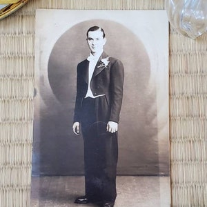 Photograph, Full Length Portrait of Handsome Young Man in Tuxedo, Youthful Young Man in Tux, Formal Tux Man,