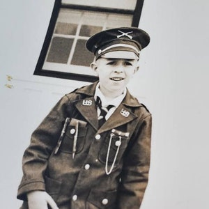 VTG Photo of Little Boy School Uniform, Military School Uniform, Academy Uniform, Mid Century Young Blonde Boy in Dress Blue Uniform