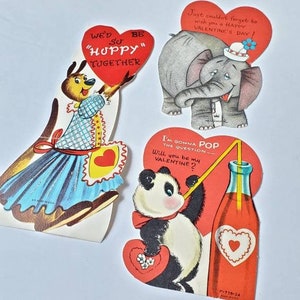 Vintage Valentinstag Karten, Zootiere, Anthropomorphe Tiere, Hoppy Together, Känguru Valentinstag, Panda Valentinstag, Elefant Valentinstag