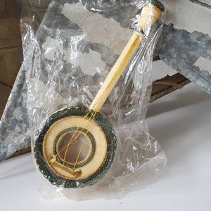 Vintage 70s Wood Christmas Tree Musical Instrument, Japan, Asian Theme Tree, Original Packaging Wood Japan Ornament