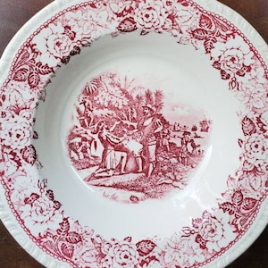 Antique Red Transferware Soup Bowl: Homer Laughlin Historical America