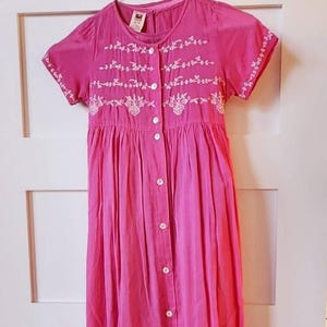 Vintage April Cornell Little Girls Pink Dress, Toddler Size 3-4, Hot Pink Dress, Summer Boho Wedding, Long Mid Calf, Birthday Party, Flower