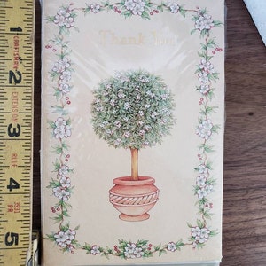 Vintage Thank You Cards, Pakiet NOS, Pismo ręczne, Podziękowania za ukończenie szkoły, Gibson, 8 kart i kopert, Ogłoszenie o życzliwości, Zielony topiary