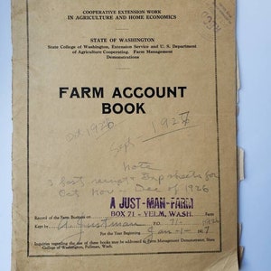 Farm Account Ledger, 1926- 1927, Washington Agricultural History, 1920s State Farm History, Farm Salvage, Yelm, WA,