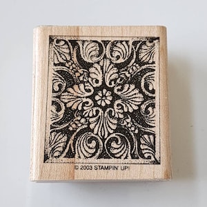 vintage tampon en bois romantique néo-rococo, Stampin Up, fleur de lys, tampon en caoutchouc, image de tampon romantique verdure